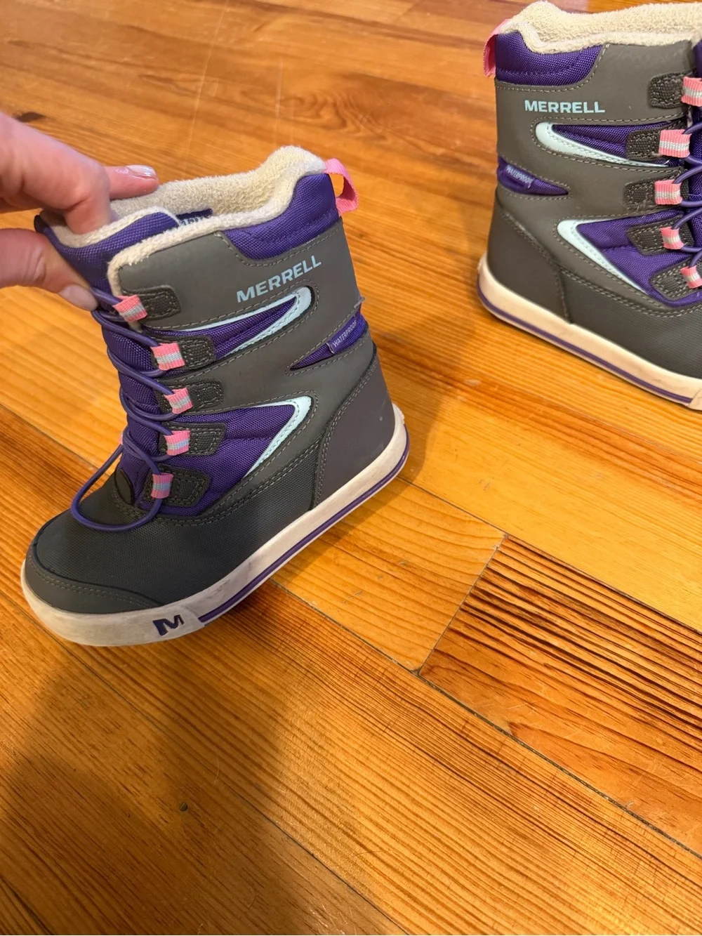 Merrell Kids Gray, Purple & Pink Waterproof Snow Boots
